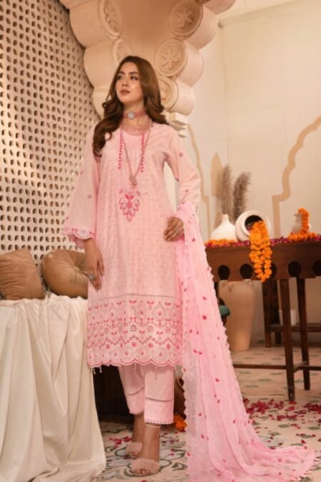 Pink Color Semi Stitched Luxury Lawn Pakistani Salwar Suit