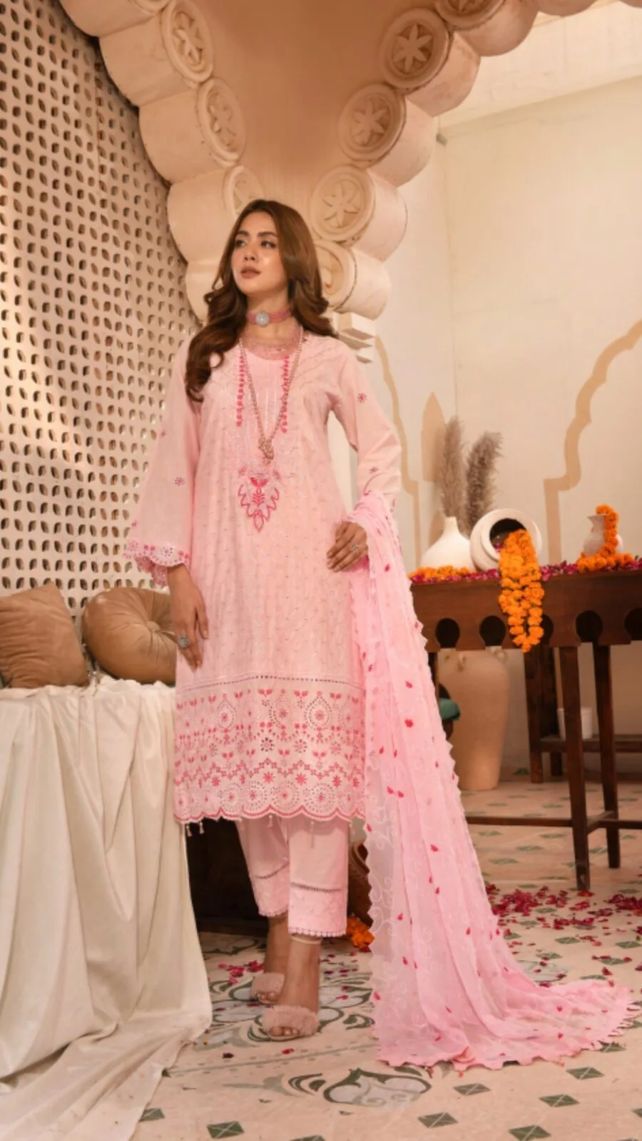 Pink Color Semi Stitched Luxury Lawn Pakistani Salwar Suit