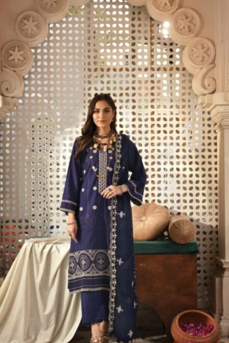 Blue Color Semi Stitched Luxury Lawn Pakistani Salwar Kameez