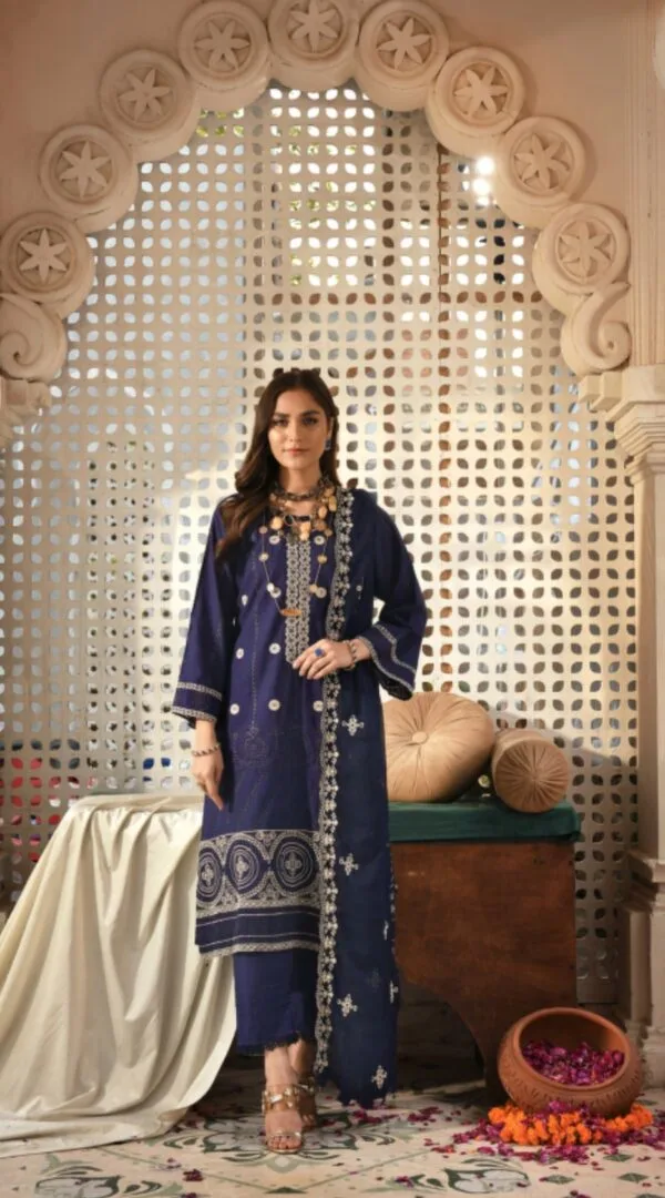 Blue Color Semi Stitched Luxury Lawn Pakistani Salwar Kameez
