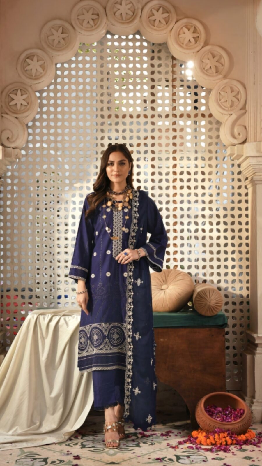 Blue Color Semi Stitched Luxury Lawn Pakistani Salwar Kameez