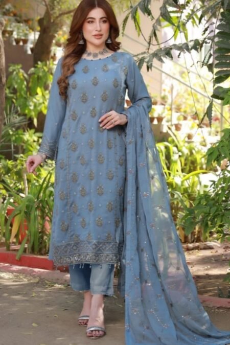 Grey Color Luxury Chiffon Pakistani Salwar Kameez