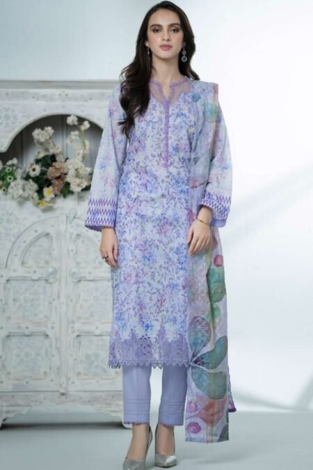 Light Purple Color Embroidered Lawn Pakistani Suits