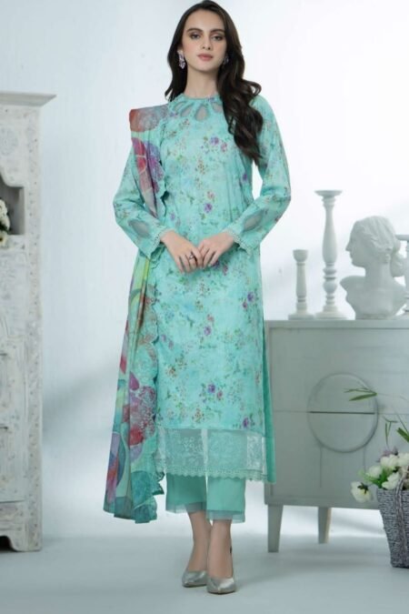 Green Color Embroidered Lawn Pakistani Salwar Suit