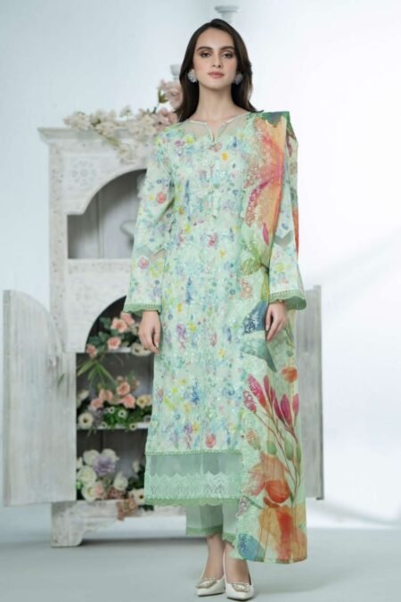 Sea Green Color Embroidered Lawn Pakistani Dresses
