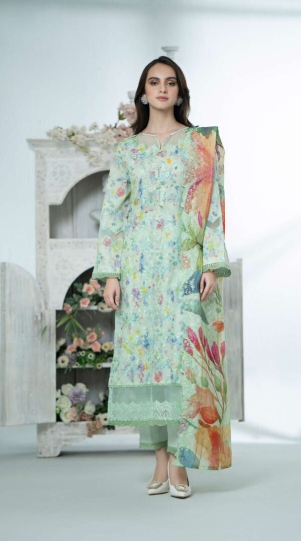 Sea Green Color Embroidered Lawn Pakistani Dresses