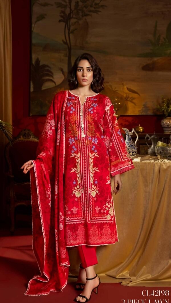 Red & Bolds Lawn Pakistani Suits Online - D01