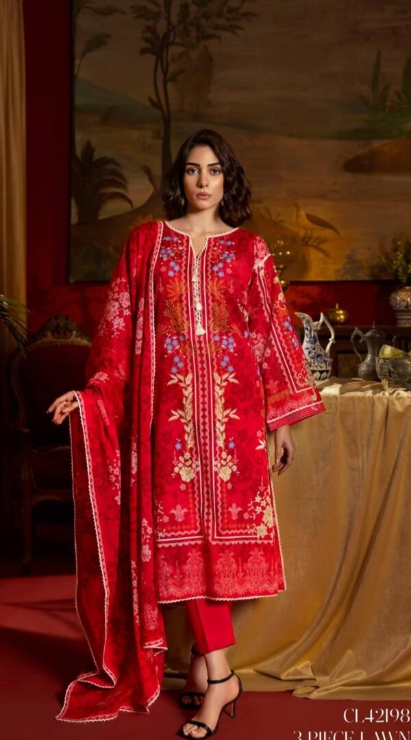 Red & Bolds Lawn Pakistani Suits Online - D01