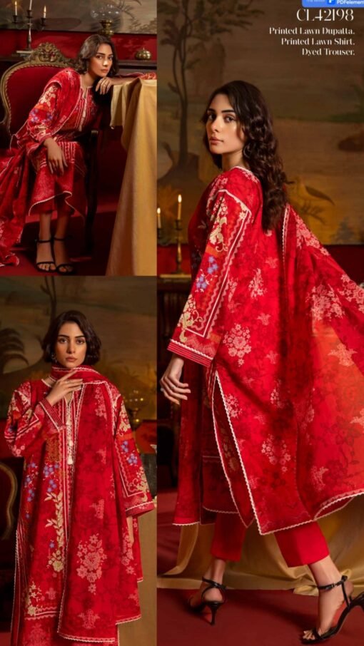 buy red bold lawn gul ahmed D01 02 online in india