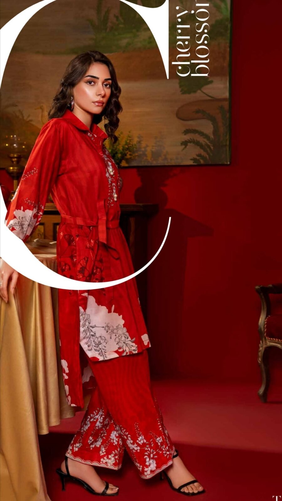 Red & Bolds Lawn Pakistani Suits Online - D02