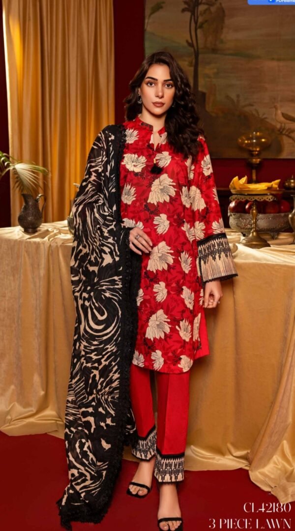 Red & Bolds Lawn Pakistani Suits Online - D03