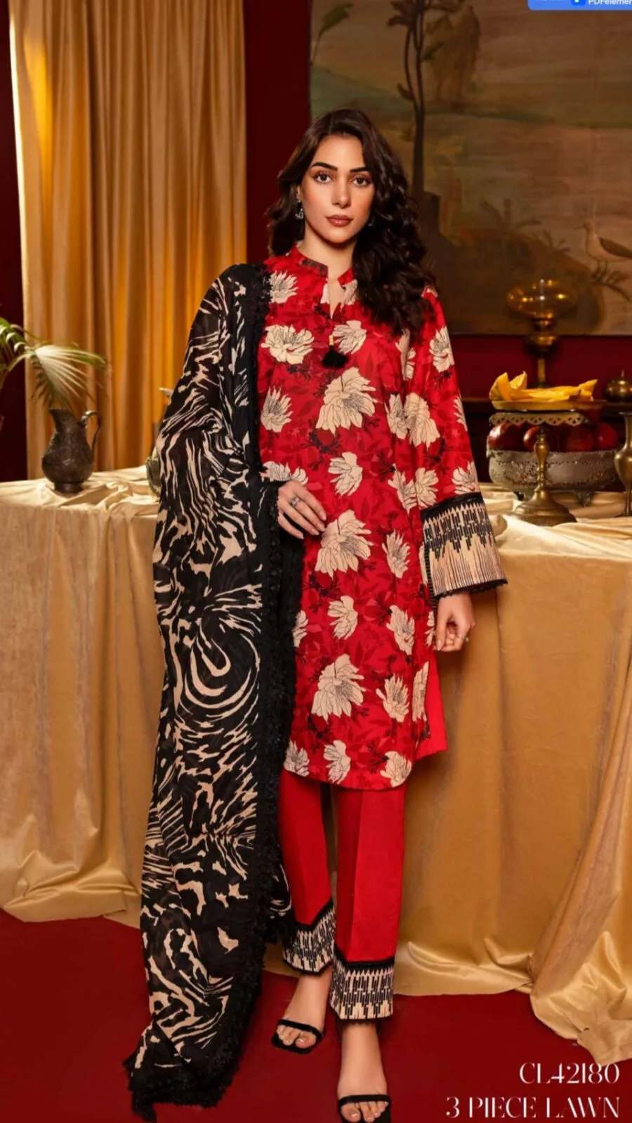 Red & Bolds Lawn Pakistani Suits Online - D03