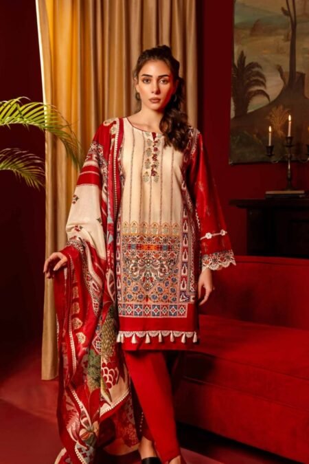 Red & Bolds Lawn Pakistani Dresses By Gul Ahmed - D05