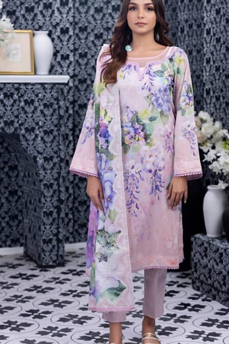 Pink Color Pakistani Suits with Printed Lawn Dupatta