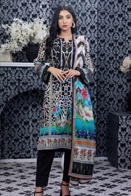 Black Color Pakistani Suits with Printed Lawn Dupatta
