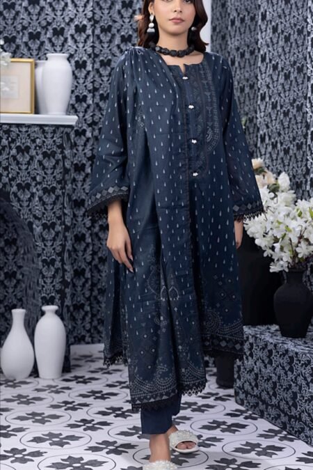 Dark Sea Green Pakistani Dresses with Printed Lawn Dupatta