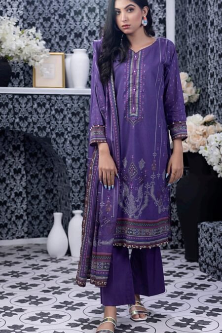 Purple Color Pakistani Dresses with Printed Lawn Dupatta