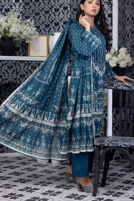 Sea Green Color Pakistani Salwar Suits with Printed Lawn Dupatta