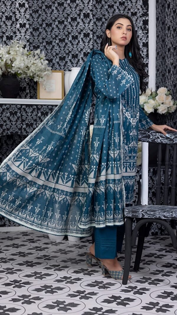 Sea Green Color Pakistani Salwar Suits with Printed Lawn Dupatta