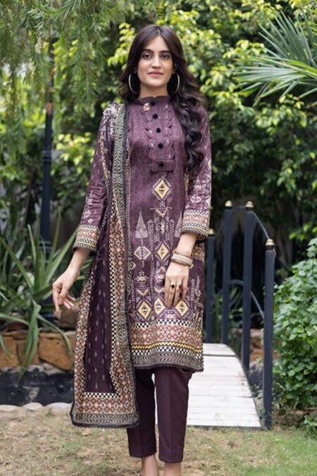 Maroon Color Pakistani Salwar Kameez with Printed Lawn Dupatta