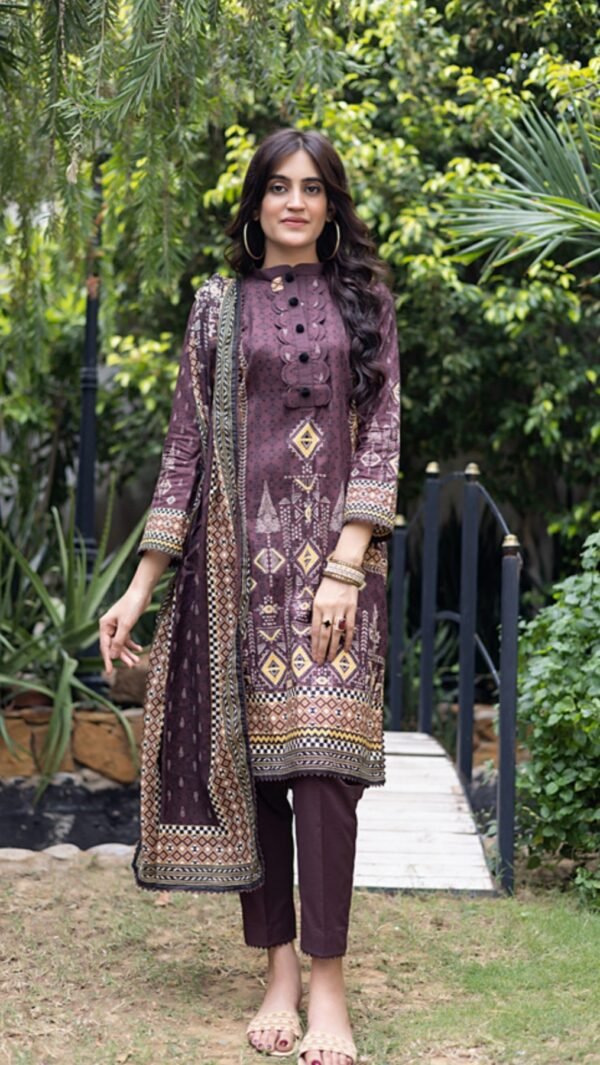 Maroon Color Pakistani Salwar Kameez with Printed Lawn Dupatta