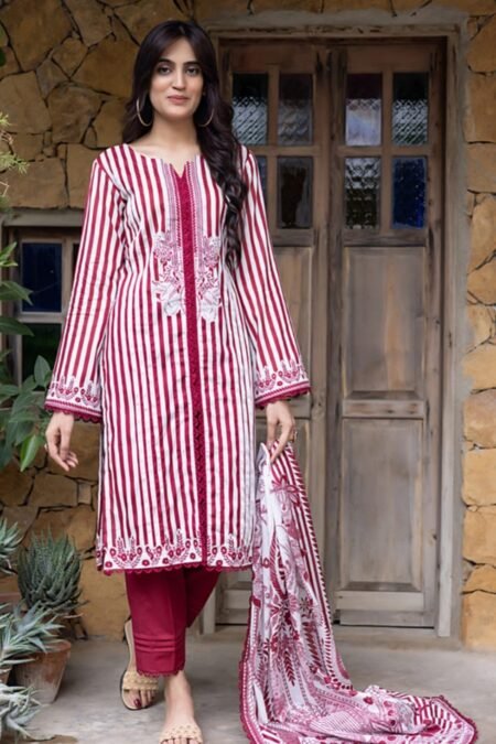 Red Pakistani Salwar Kameez with Printed Lawn Dupatta