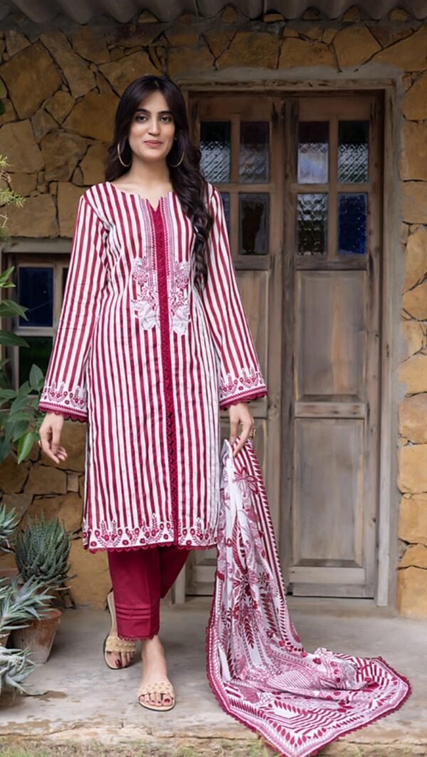Red Pakistani Salwar Kameez with Printed Lawn Dupatta