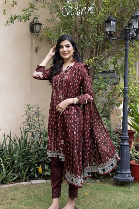 Maroon Color Printed Lawn Pakistani Salwar Kameez