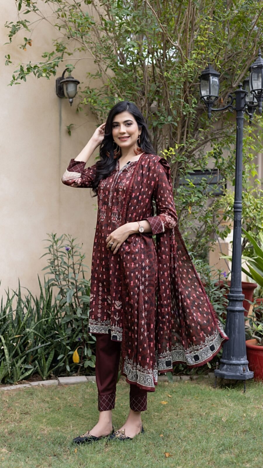 Maroon Color Printed Lawn Pakistani Salwar Kameez