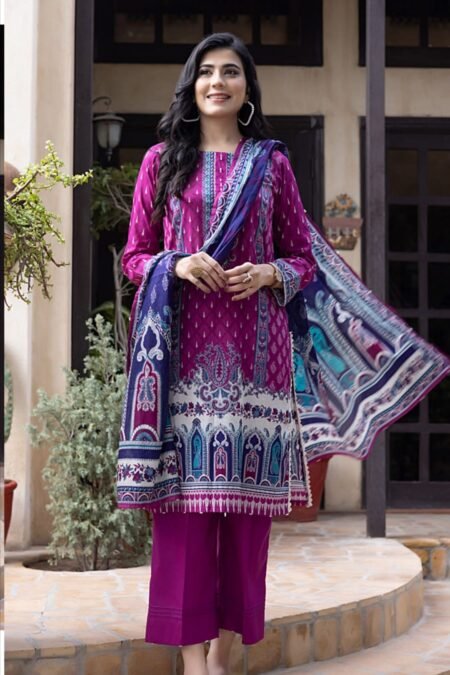 Purple Color Printed Lawn Pakistani Dresses