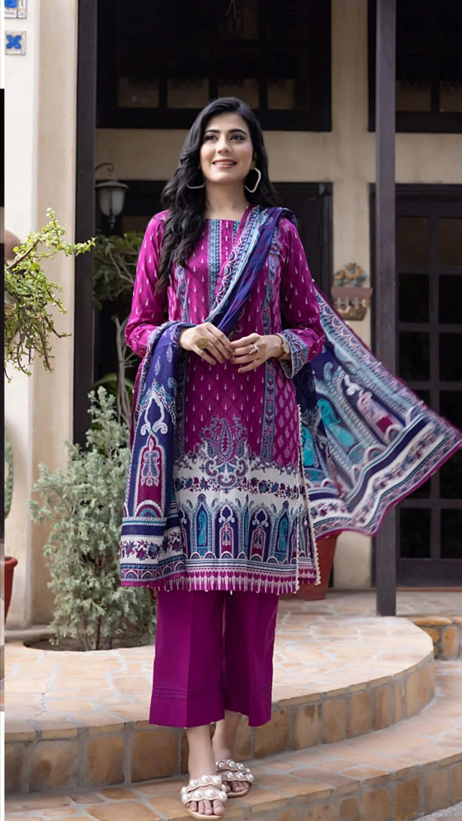 Purple Color Printed Lawn Pakistani Dresses