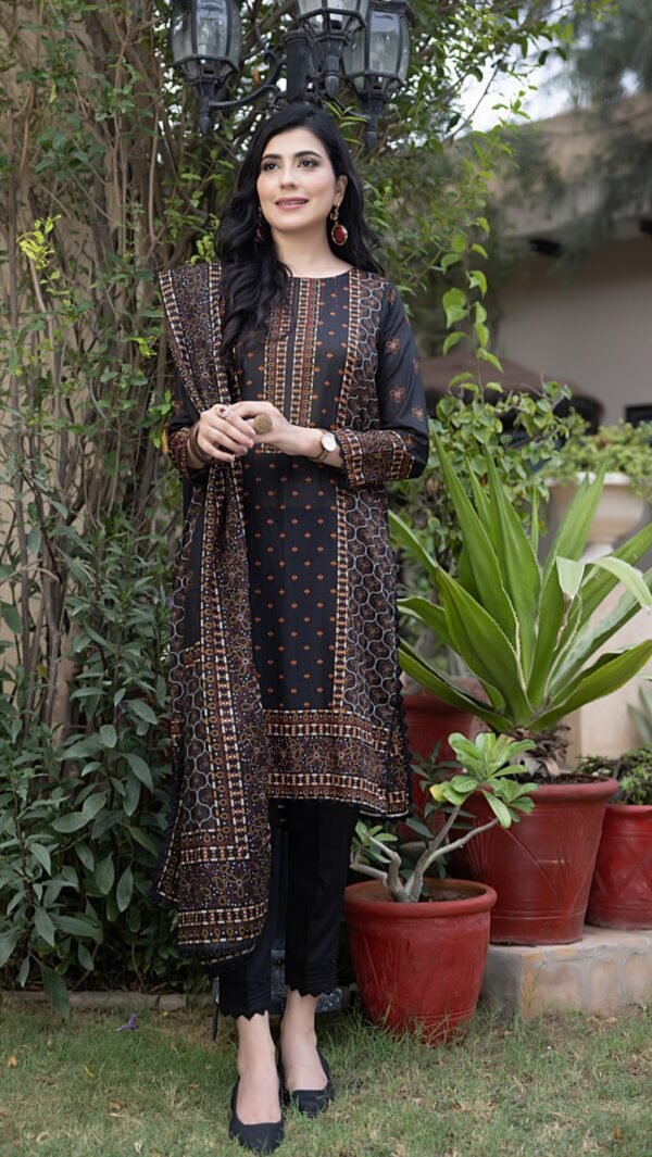 Black Color Printed Lawn Pakistani Suits