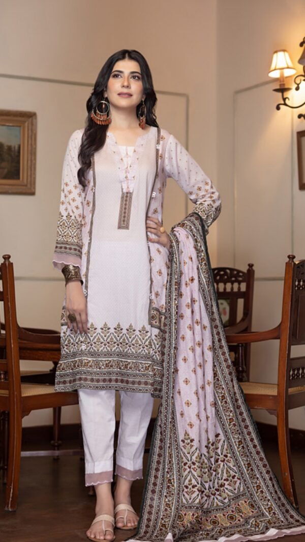 Off White Color Printed Lawn Pakistani Suits