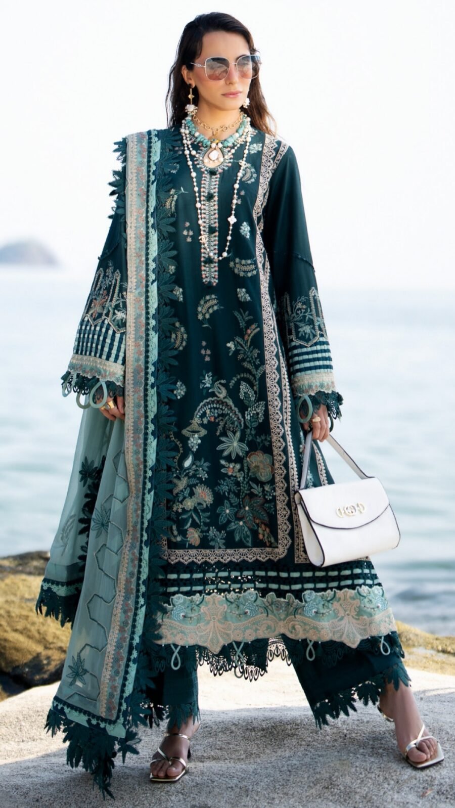 Dark Sea Green Embroidered Unstitched Pakistani Dress