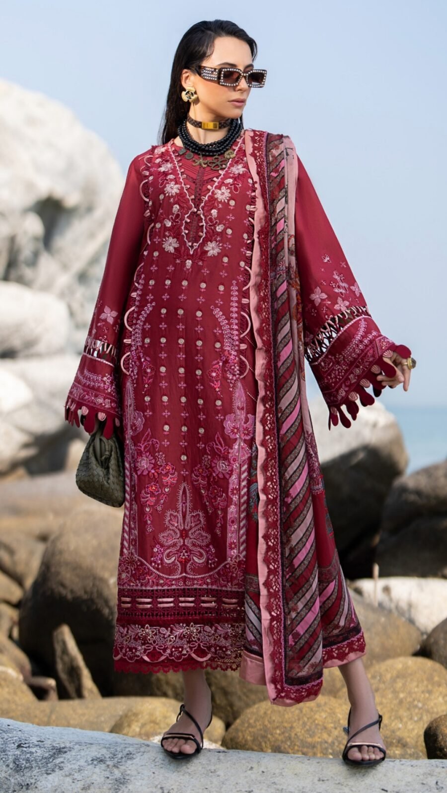 Maroon Color Embroidered Unstitched Pakistani Salwar Kameez