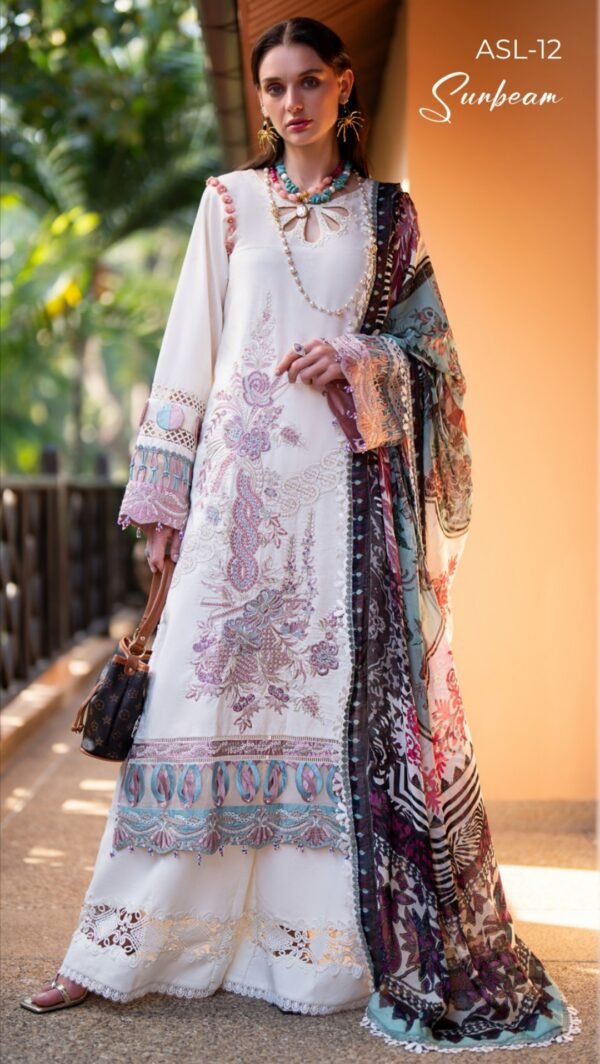 Off White Embroidered Unstitched Pakistani Suits