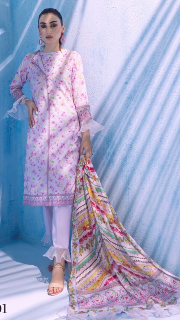 White Color Printed Lawn Pakistani Salwar Kameez