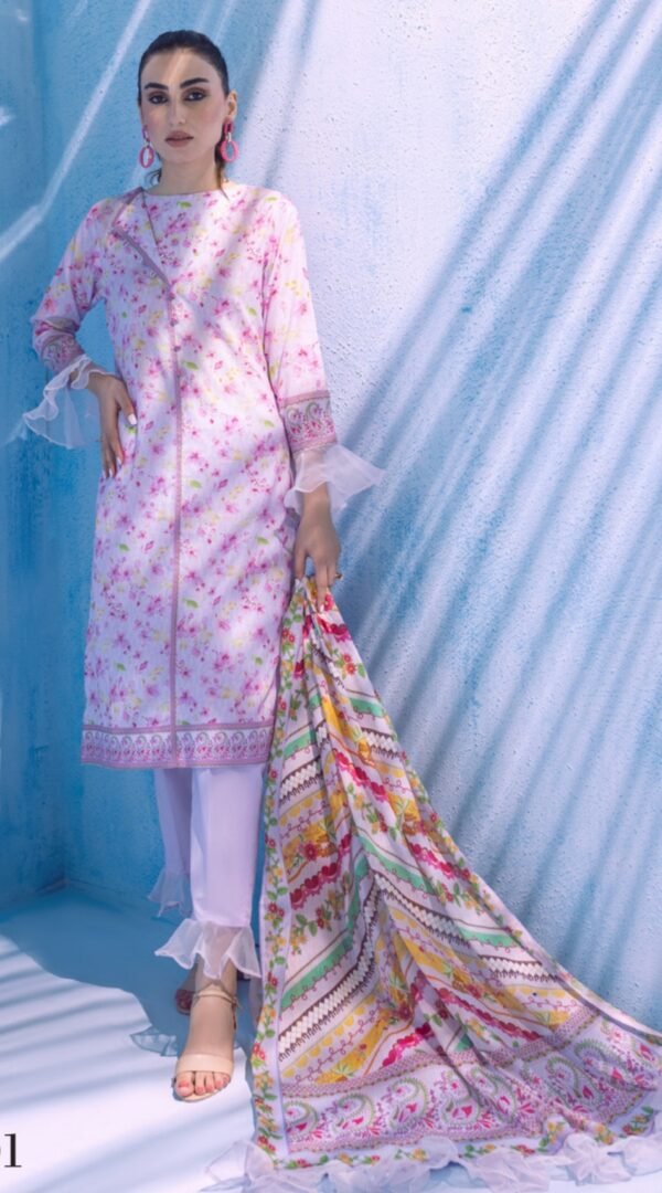 White Color Printed Lawn Pakistani Salwar Kameez