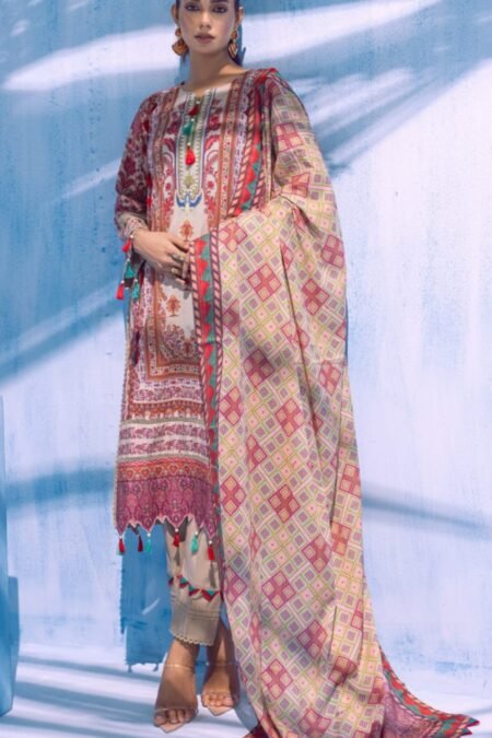 Red Color Printed Lawn Pakistani Dresses