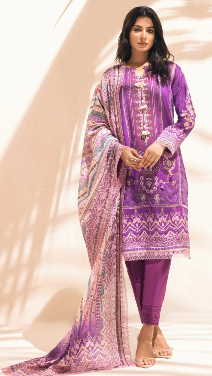 Purple Color Printed Lawn Pakistani Salwar Kameez