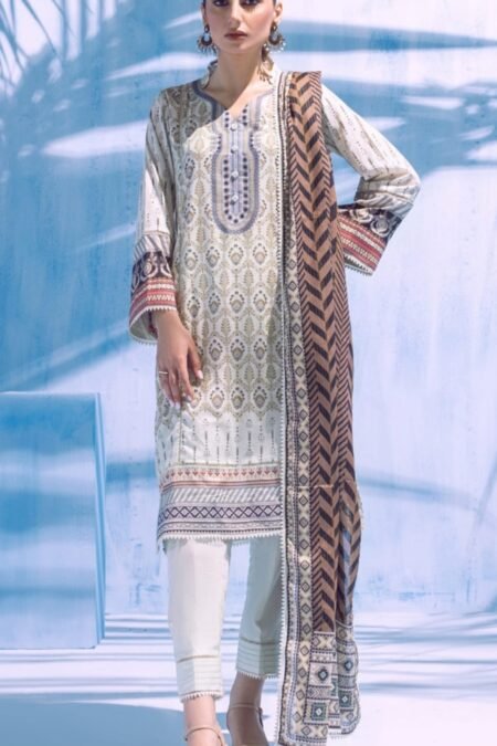 Off White Color Printed Lawn Pakistani Dresses
