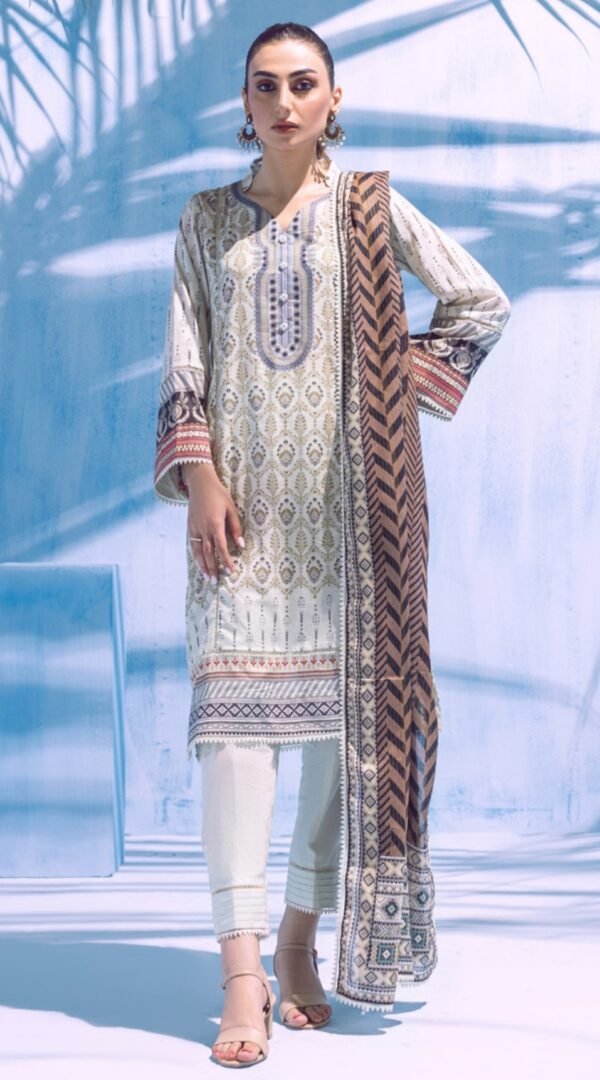 Off White Color Printed Lawn Pakistani Dresses