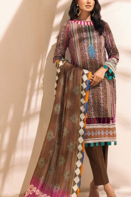Brown Color Printed Lawn Pakistani Suit