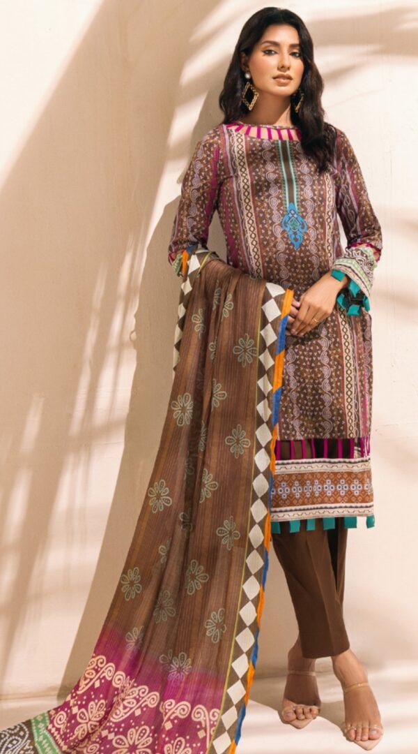 Brown Color Printed Lawn Pakistani Suit