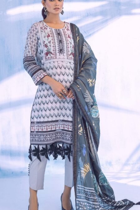 White Color Printed Lawn Pakistani Dresses