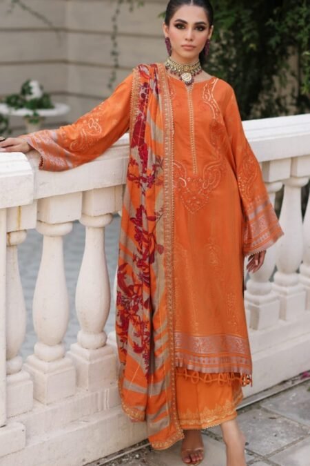 Orange Color Embroidered Jacquard Pakistani Dresses