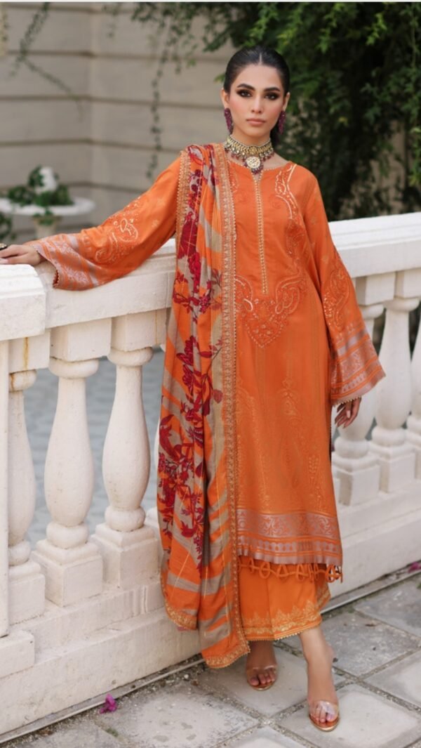 Orange Color Embroidered Jacquard Pakistani Dresses