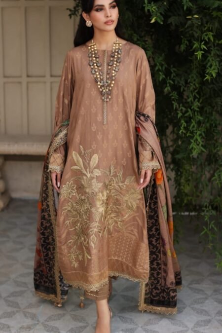 Brown Color Embroidered Jacquard Pakistani Suits
