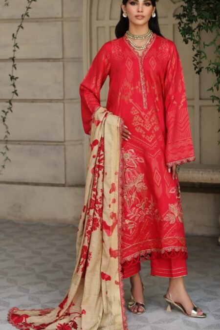 Carrot Color Embroidered Jacquard Pakistani Suits
