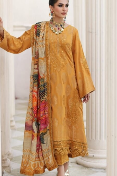Mustard Color Embroidered Jacquard Pakistani Suit